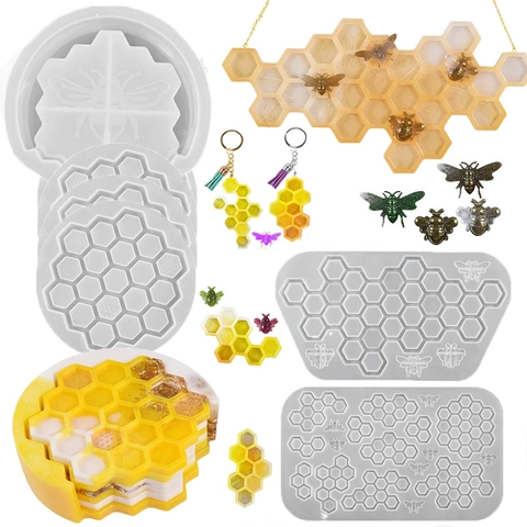 Moule En Silicone Abeille Alvéolée Coulée De Résine Dessous De Verre Hexagonal Boîte De Rangement Artisanat DIY
