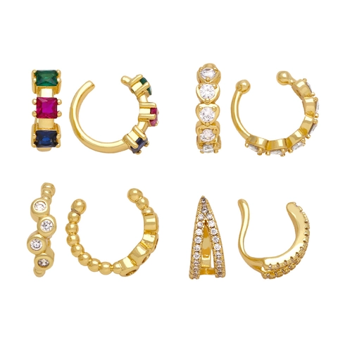 Ear Cuff Zonder Piercing Koper Verguld Kleurrijke Zirkonia Oorklem Mode C-Vorm Sieraden Voor Vrouwen