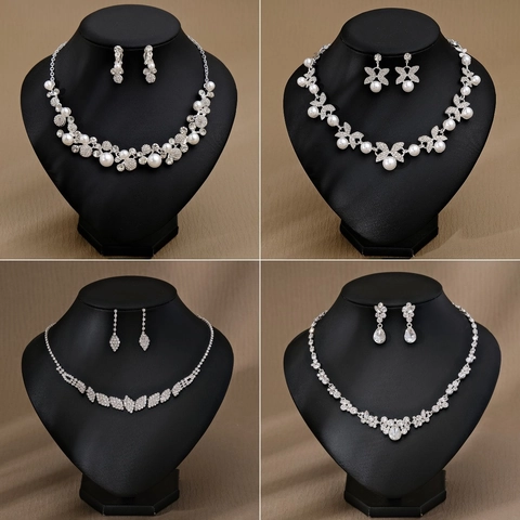 Elegante Collana E Orecchini Da Sposa Lega Strass Imitazione Perla Artificial Gioielli Lusso Matrimonio Banchetto