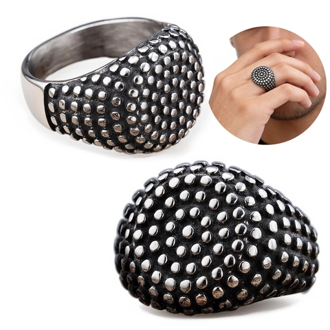 Anello Da Uomo In Acciaio Inossidabile Retro Punk Punti Tondi Texture Borchiata Gioielli Club Biker