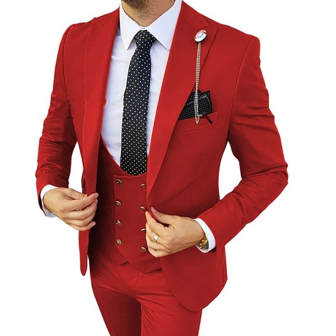 Men Business Casual Suit Jacket Vest And Pants Peak Lapel Slim Fit Single Button Wedding Groom Banquet Polyester Blend
