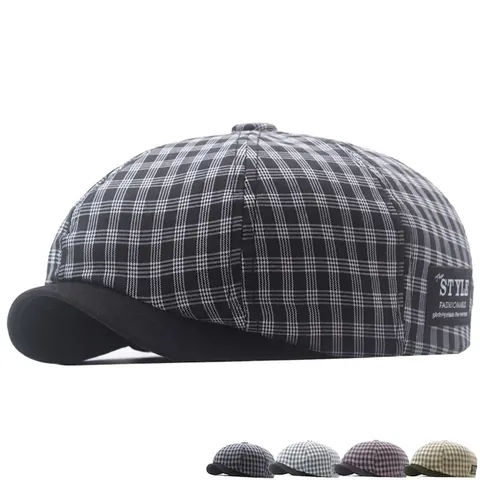 Berretto Retro Britannico Newsboy Uomo Donna Cotone Traspirante Quadri Berretto Piatto Regolabile Stile Golf