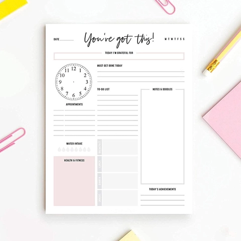 Daily Planner Memo Pad Paper Tear Off Schedule To Do List Time Management Meal Water Tracking Notebook