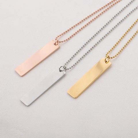 Rectangle Bar Pendant Necklace Polished 304 Stainless Steel Geometric Minimalist Jewelry For Men Women Ball Chain