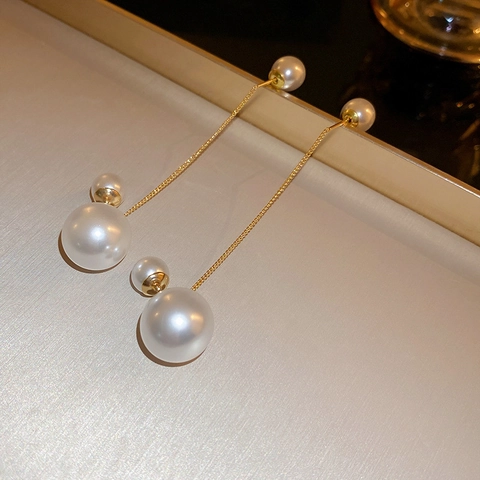 Elegant Artificial Pearl Tassel Drop Earrings Long Gold Chain Copper Fashion Jewelry With Silver Earring Post For Women