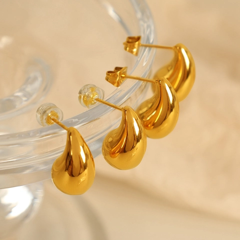 Minimalist Titanium Steel 18K Gold Plated Water Drop Stud Earrings For Women Fashion Commuter Teardrop Earrings Jewelry