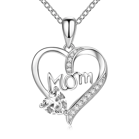 Mode Herz Anhänger Halskette Für Damen Kupfer Eingelegt Zirkonia Mom Buchstabe Versilbert Kette Halskette Schmuck Geschenk Für Mutter