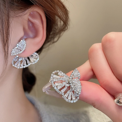 Boucles D Oreilles Papillon Cuivre Zircon Incrusté Avec Tige En Argent Sterling 925 Style Français Doux Bijoux Femmes
