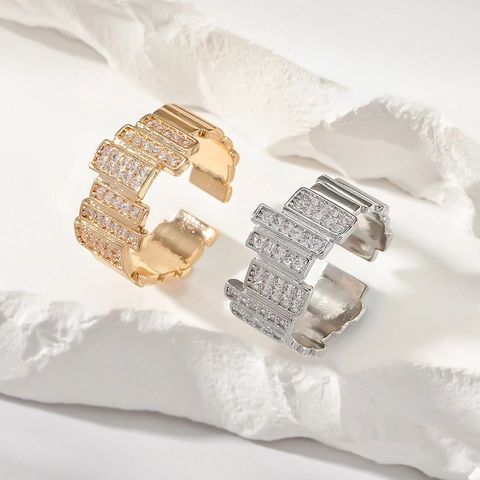 Trendiger Kupferring Mit Zirkonia Unregelmäßiger Offener Ring Für Damen Minimalistisch Geometrisch Mode Verstellbarer Ring Schmuck