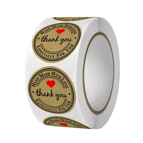 Autocollants En Papier Kraft Rond Thank You Hand Made With Love Étiquettes De Scellage De Cadeau Pour Emballage De Cuisson