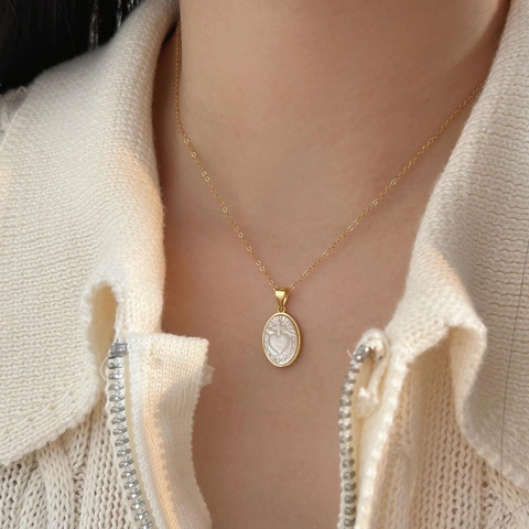 Collar De Corazón Y Cruz De Plata De Ley 925 Madreperla Colgante De Concha Ovalada Joyería Minimalista Vintage Mujer