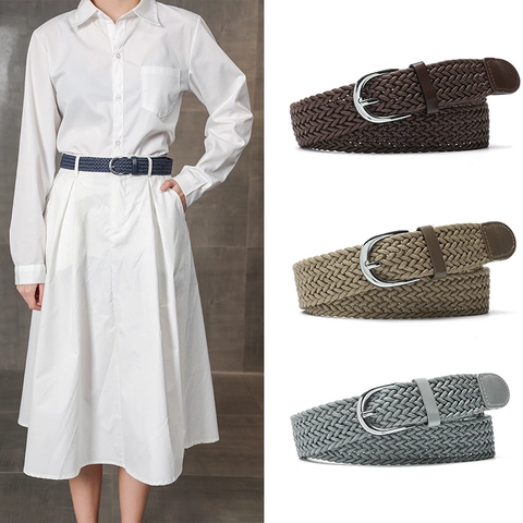 Women Braided Belt Vintage Twist Waxed Rope PU Leather Pin Buckle Fashion Waistband For Jeans Dress Casual