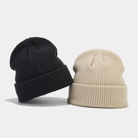 Cuffed Beanie Mütze Gerippter Strick Acryl Warm Dick Einfarbig Winter Strickmütze Für Herren Damen Casual Outdoor Mode