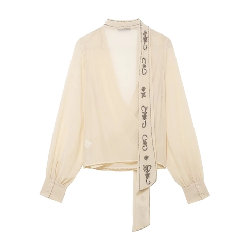 Blusa Da Donna Con Scollo A V Incrocio Chiffon Camicia A Maniche Lungue Con Sciarpa Di Paillettes E Perline Elegante