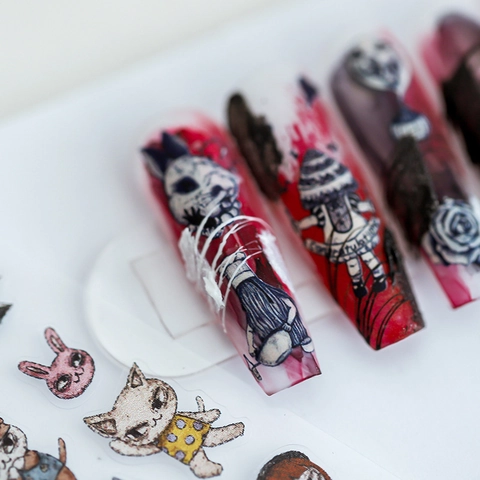 Gotische Nagelaufkleber Geprägt 5D Dunkles Imperium Selbstklebend Katze Rose Mädchen Design Für DIY Maniküre Dekorationen