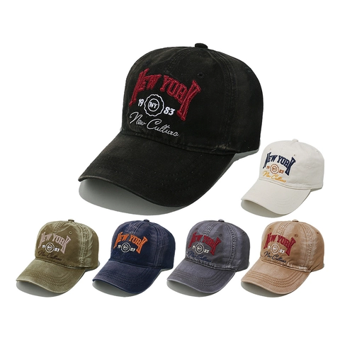 Cappello Baseball Ricamato New York Cotone Lavato Vintage Distressed Protezione Solare Retro Regolabile Unisex