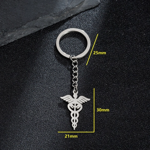 Medical Caduceus Stainless Steel Keychain For Doctors Nurses Graduation Gift Medicine Symbol Pendant Key Ring Accessory