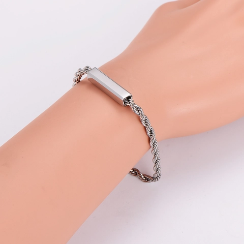 Minimalist Stainless Steel Rope Chain Bracelet With Square Bar And Magnetic Clasp Hip Hop Jewelry For Men And Women