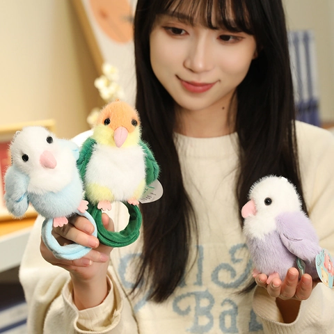Cute Parrot Plush Slap Bracelet Bird Shape Snap Band Wristband Keychain Pendant Soft Animal Decorative Accessory