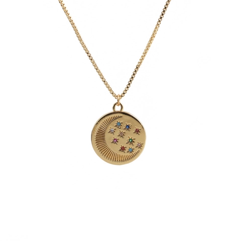 Collar Colgante Circular Luna Estrella Cobre Estrás Colorido Cadena De Caja Joyería De Moda Celestial Para Mujeres