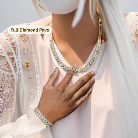 Hip Hop Iced Out Cuban Link Chain Necklace For Men Women Exaggerated Full Rhinestone Alloy Geometric Jewelry