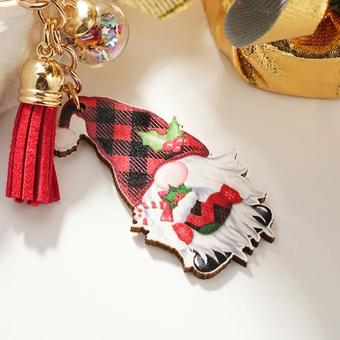 Weihnachtswichtel Schlüsselanhänger Mit Buffalo Plaid Hut Rote Quaste Metall Schlüsselring Pailletten Kugel Anhänger Geschenk