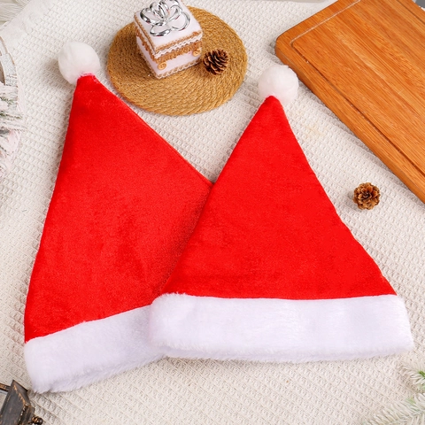 Classic Christmas Santa Hat Red White Soft Plush Velvet Festive Holiday Party Decoration For Adult Child