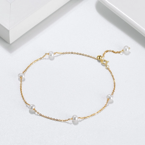 Elegante Pulsera de Plata de Ley 925 Con Perlas Naturales de Agua Dulce para Mujer Minimalista Chapado en Oro de 14K Cadena Ajustable Joyería Regalo