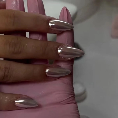 Ongles À Presser Amande Aurora Effet Miroir Chrome Métallique Brillant Dégradé Œil De Chat Faux Ongles Pour Femmes