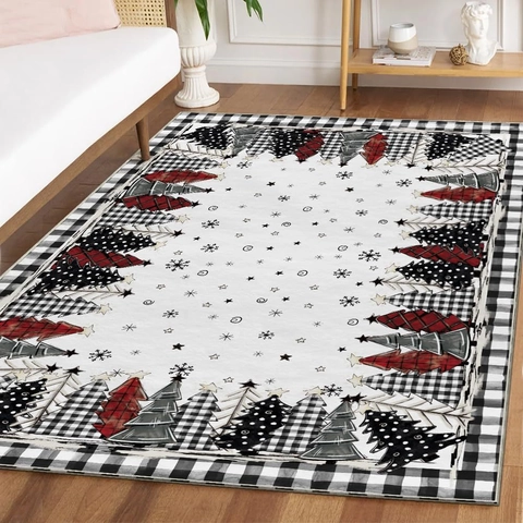 Tapis De Noël Polyester Faux Cachemire Antidérapant Résistant Aux Taches Lavable Motif Flocon De Neige Décoration Maison
