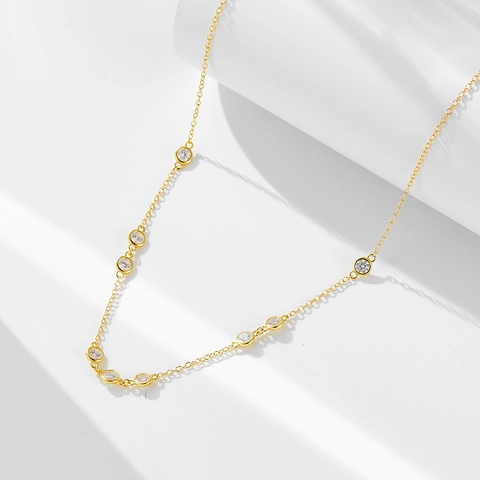 Collana Station in Argento Sterling 925 con Strass Rotondi Donna Elegante Girocollo Geometrico Gioielli Regalo