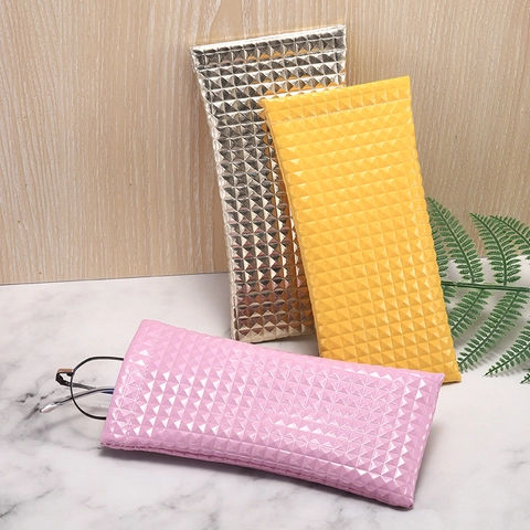 Custodia Per Occhiali Da Sole Portatile Pelle PU Morbida Apertura Elastica Trama Diamante Geometrica Borsa Protettiva