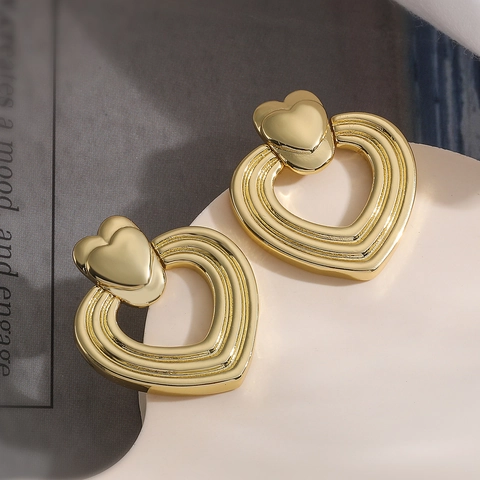 Koperen Vergulde Hartvormige Oorbellen Gedraaide Touwtextuur Spiraal Geometrische Minimalistische Sieraden Voor Dames