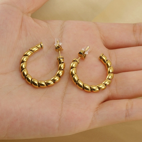 Pendientes De Aro En Forma De C Con Cordón Retorcido De Acero Inoxidable Joyas Pulidas Para Mujer