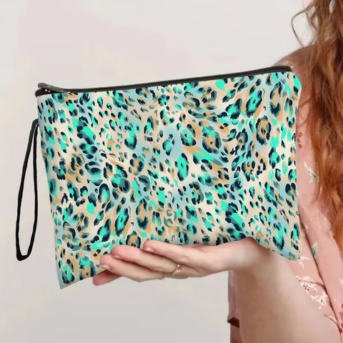 Luipaardprint Make-Up Tas Linnen Cosmetische Tas Met Rits Draagbare Reis Toilettas Voor Dames