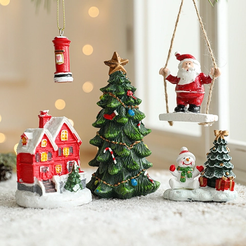 Miniature Christmas Resin Ornaments Micro Landscape Desktop Decoration Reindeer Snow House Santa Claus Festive Decor