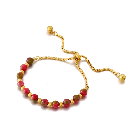 Natural Stone Beaded Bracelet Stainless Steel Adjustable Slider Box Chain Fashion Jewelry For Women