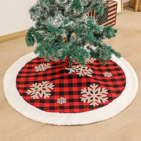 Gonna Per Albero Di Natale Quadri Rossi Neri Bordo Pelliccia Sintetica Bianca Fiocco Di Neve Decorazione Rustica
