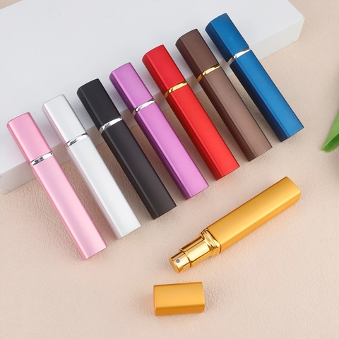 Refillable Perfume Atomizer Spray Bottle Aluminum Square Portable Travel Toiletry Liquid Container