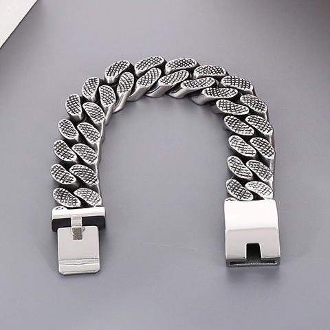 Herren Panzerarmband 316L Edelstahl Retro Punk Schwerer Industriestil Texturiertes Gittermuster Schmuck