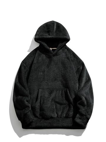 Felpa Con Cappuccio Da Uomo Sherpa Fleece Oversized Calda Peluche Big And Tall Colore Solido Inverno Casual