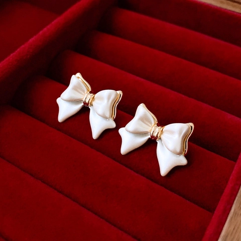 Schleifen Ohrstecker Mit Silberstecker Vergoldetes Kupfer Emaille Eleganter Süßer Schmuck Für Frauen