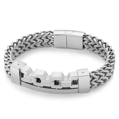 Pulsera Para Hombre De Acero Inoxidable Cadena Trenzada Bloque Geométrico Joyería Punk Industrial Accesorio