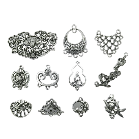 Zinc Alloy Retro Tibetan Silver Style Hollow Connectors Charms For DIY Jewelry Making Earrings Necklace Ethnic Design