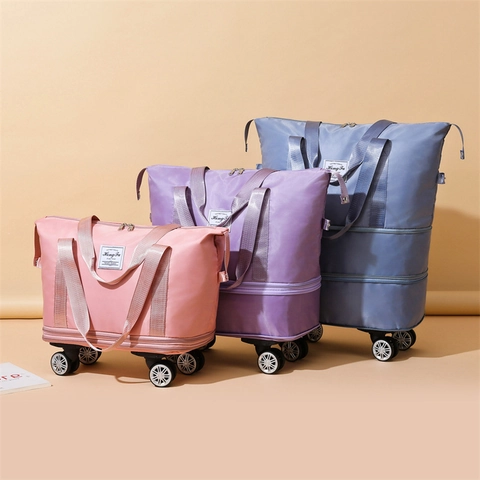 Large Capacity Travel Duffle Bag With Universal Wheels Expandable Waterproof Oxford Cloth Dry Wet Separation Weekend Bag