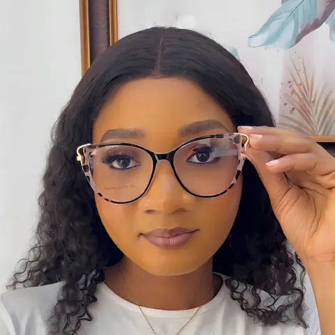 Cat Eye Glasses Frame TR90 Metal Anti Blue Light Blocking Trendy Eyewear For Women Fashion Clear Lens