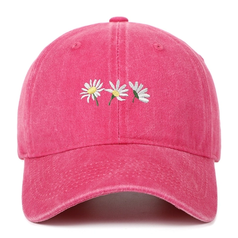 Washed Cotton Baseballkappe Retro Distressed Gänseblümchen Stickerei Gebogener Rand Verstellbarer Hut Für Herren Damen