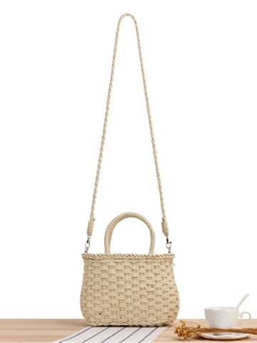 Hand-Woven Paper Braid Straw Bag Crossbody Handbag With Tassel Artificial Pearl Decor Summer Beach Holiday Casual For Women