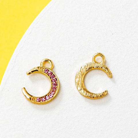 Dijes Luna Creciente Aleación Diamantes De Imitación Colgantes Brillantes Accesorios Joyas DIY Para Pulsera Collar Tobillera Mujeres