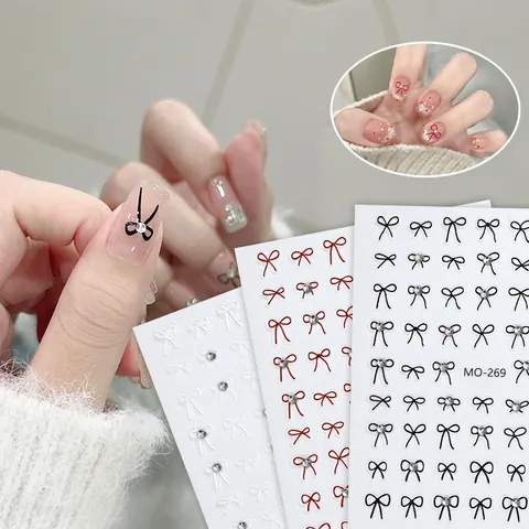Nail Art Stickers Relief Bowknot Design Crystal Rhinestones Adhesive DIY Manicure Decals Elegant French Style